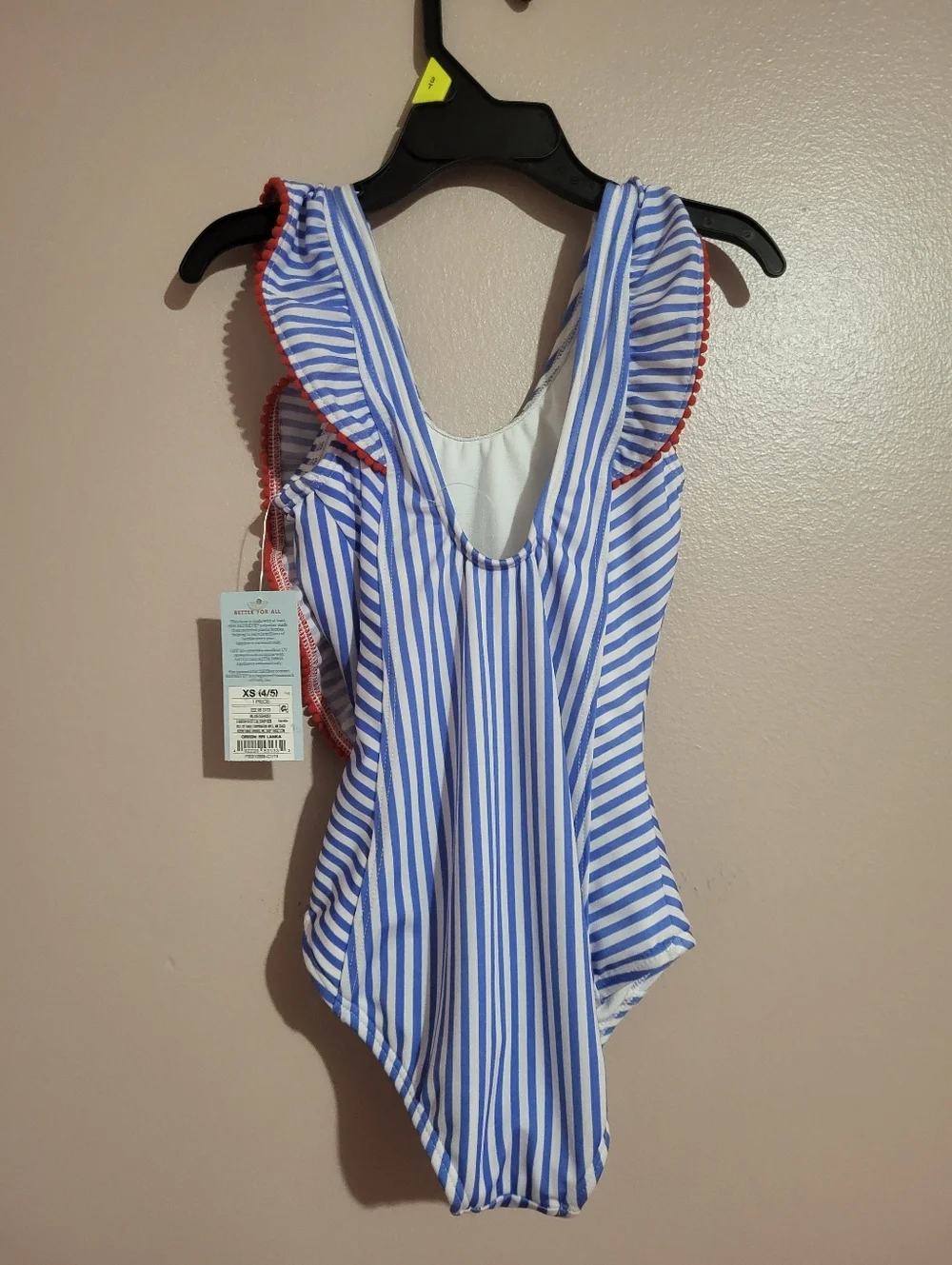 Cat & Jack Striped Ruffle One-Piece Swimsuit with Red Trim